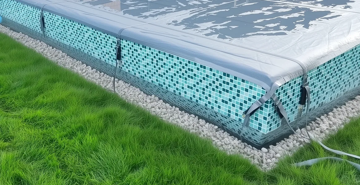 Покрывало для бассейна под снегом — защита зимой в Москве